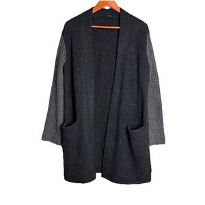 Jenni Kayne Sweater Size Small Coat Cardigan Open Front in Gray Merino Wool Yak